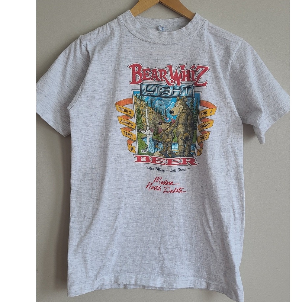 Single Stitch 1986 USA Bear Whiz Beer T Shirt North Dakota Heather Gray Mens M